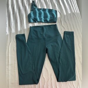 Lululemon align leggings & ribbed asymmetrical yogi bra in jasper green